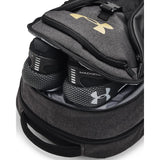 Under Armour Adult Hustle Pro Backpack , Black Medium Heather (004)/Metallic Gold , One Size Fits All