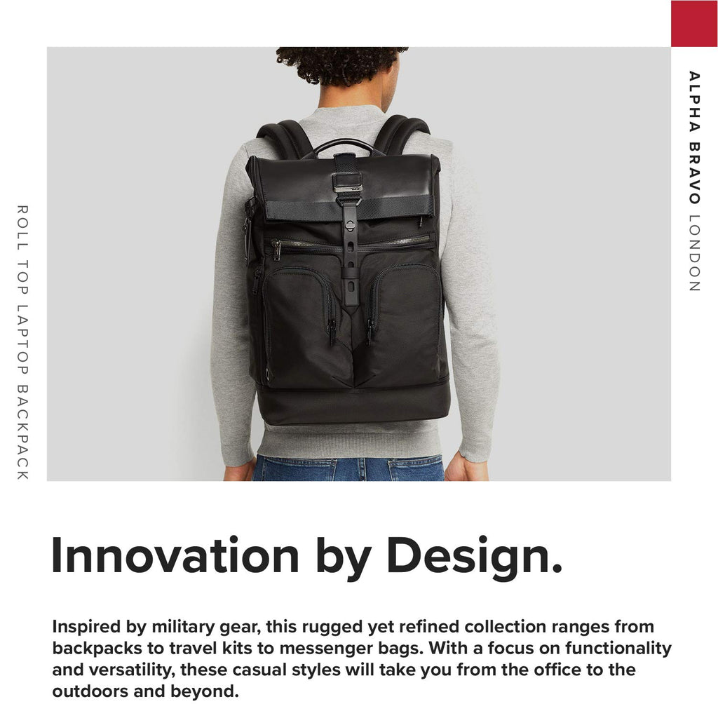 TUMI - Alpha Bravo London Roll Top Laptop Backpack - 15 Inch Computer Bag for Men and Women - Grey Highlands Print - backpacks4less.com