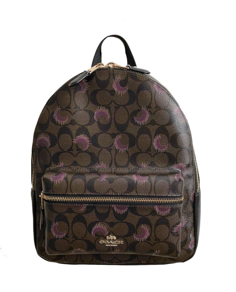 Coach Pebbled Leather Medium Charlie Backpack Tote (Brown Purple Multi) Coach Pebbled Leather Medium Charlie Backpack Tote (Brown Purple Multi)