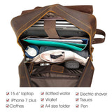Tiding 15.6 Inch Vintage Men's Crazy Horse Cowhide Real Leather Laptop Backpack Large Capacity Travel Bag Bookbag with YKK Zipper - backpacks4less.com