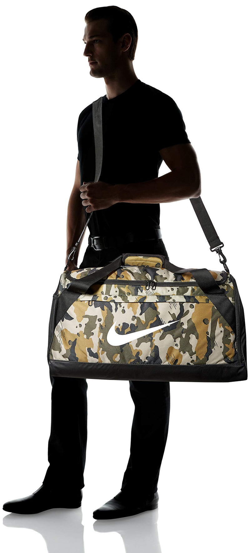 NIKE Brasilia Medium Duffle - All Over Print, Neutral Olive/Black/White, Misc - backpacks4less.com