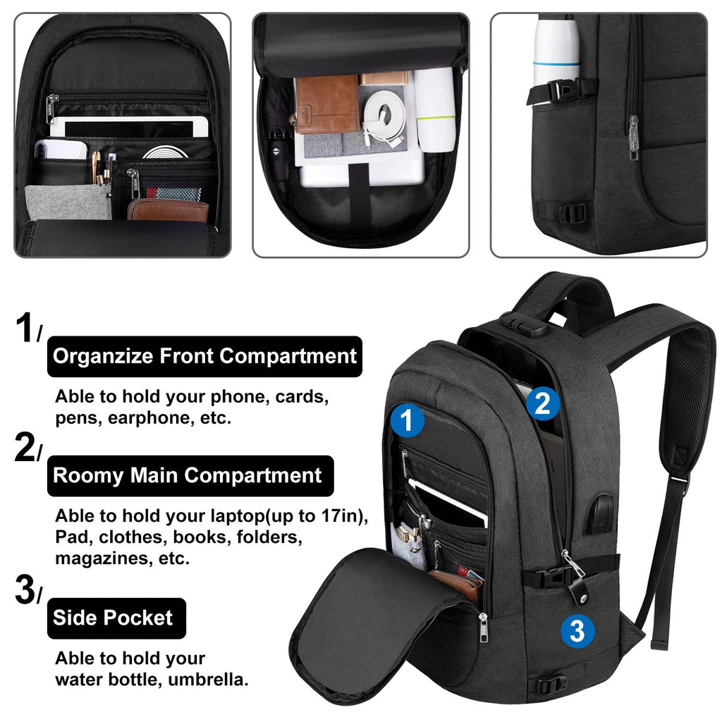 Travel Laptop Backpack, Anti Theft Business Laptop Backpack with USB Charging Port and Headphone Interface fits Under 17.3" Laptop, for College Student Work Men & Women Travel Laptop Backpack, Anti Theft Business Laptop Backpack with USB Charging Port and Headphone Interface fits Under 17.3" Laptop, for College Student Work Men & Women