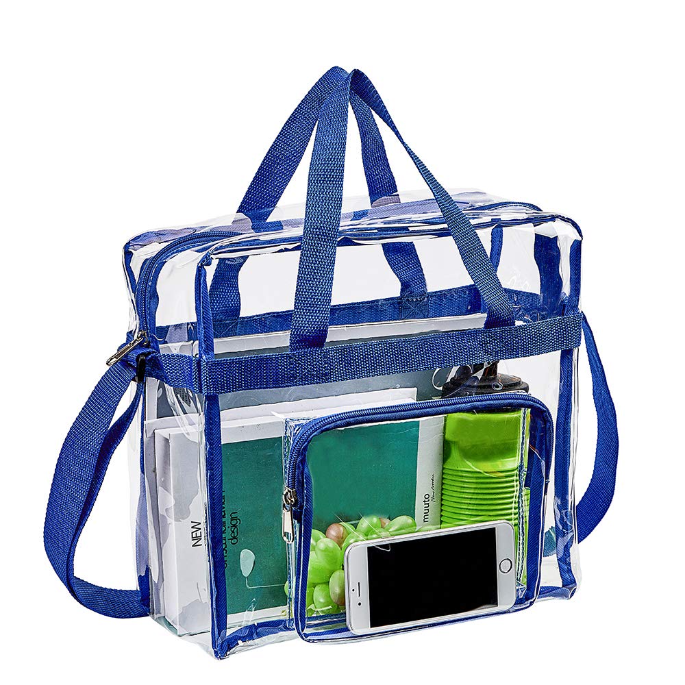 Magicbags Clear Tote Bag Stadium Approved,Adjustable Shoulder Strap and Zippered Top,Stadium Security Travel & Gym Clear Bag, Perfect for Work, School, Sports Games and Concerts-12" x12" x6"(Blue) - backpacks4less.com