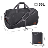 Canway 65L Travel Duffel Bag, Foldable Weekender Bag with Shoes Compartment for Men Women Water-proof & Tear Resistant (Panther Black, 65L) - backpacks4less.com