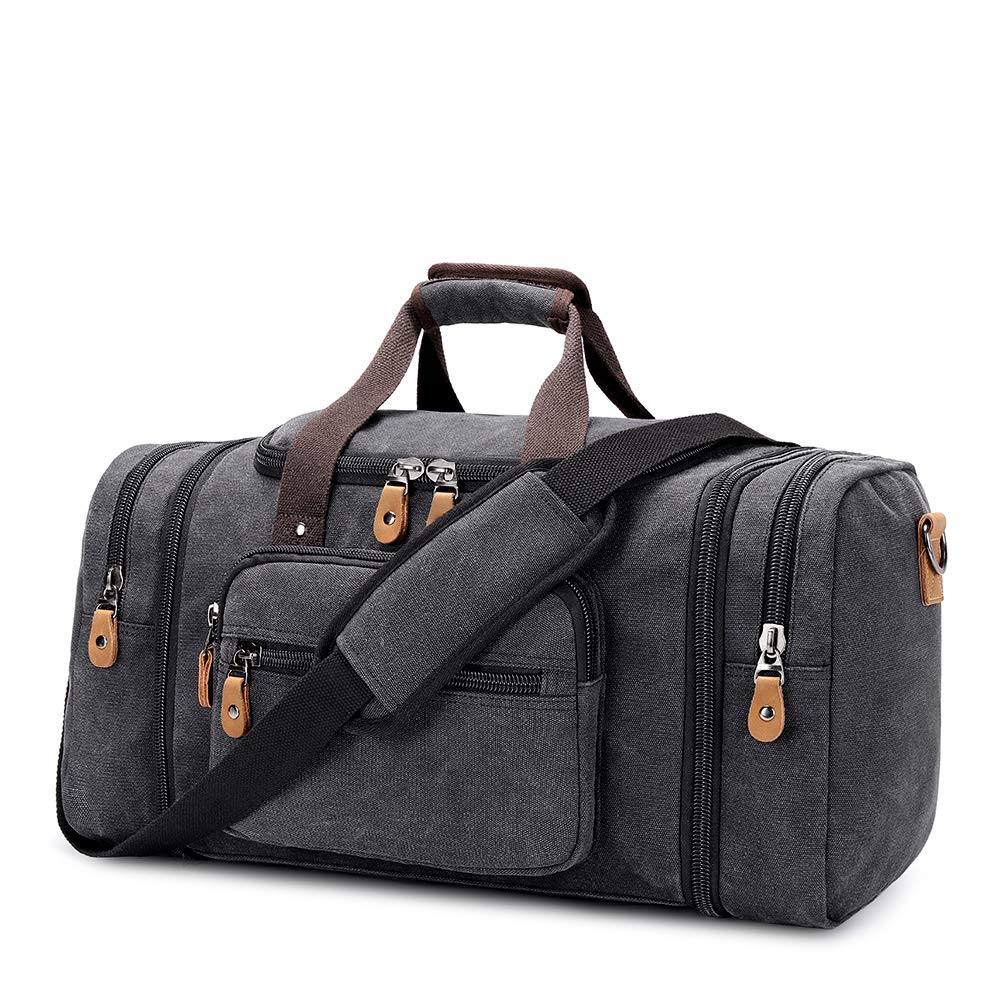 Plambag Canvas Duffle Bag for Travel, 50L Duffel Overnight Weekend Bag(Dark Gray) - backpacks4less.com
