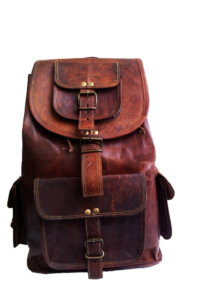 18" Leather Backpack Travel rucksack knapsack daypack Bag for men women - backpacks4less.com