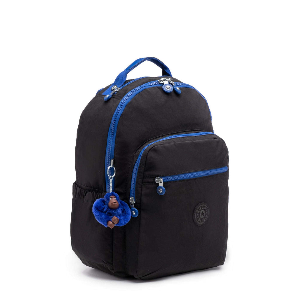 Kipling Seoul Go Large Laptop Backpack Black Contrast Blue - backpacks4less.com