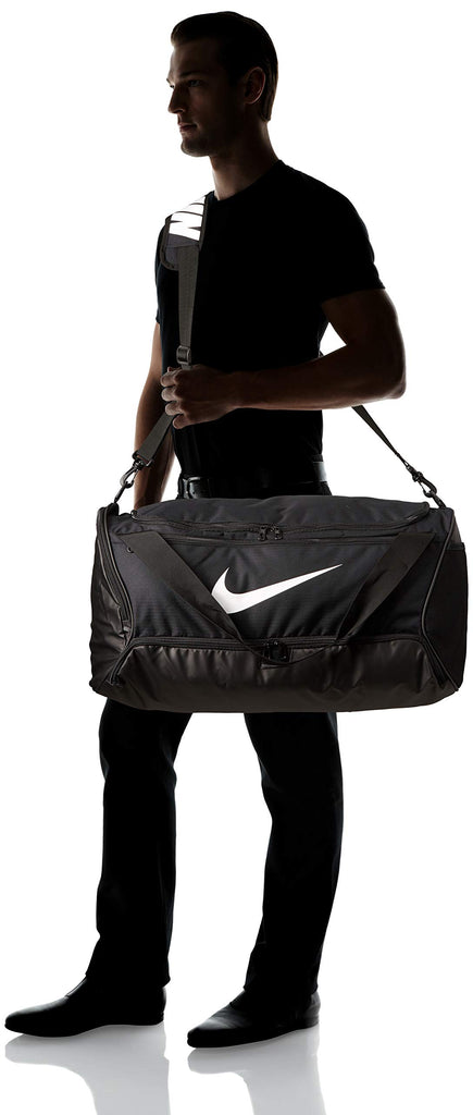 Nike Brasilia Training Medium Duffle Bag, Durable Nike Duffle Bag for Women & Men with Adjustable Strap, Black/Black/White - backpacks4less.com