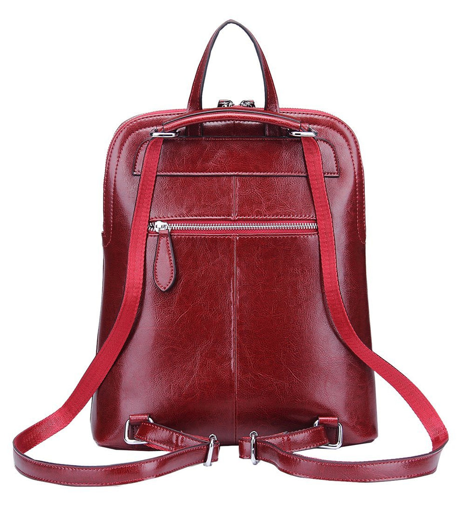 Heshe Women's Vintage Leather Backpack Casual Daypack for Ladies and Girls (Wine-R) - backpacks4less.com