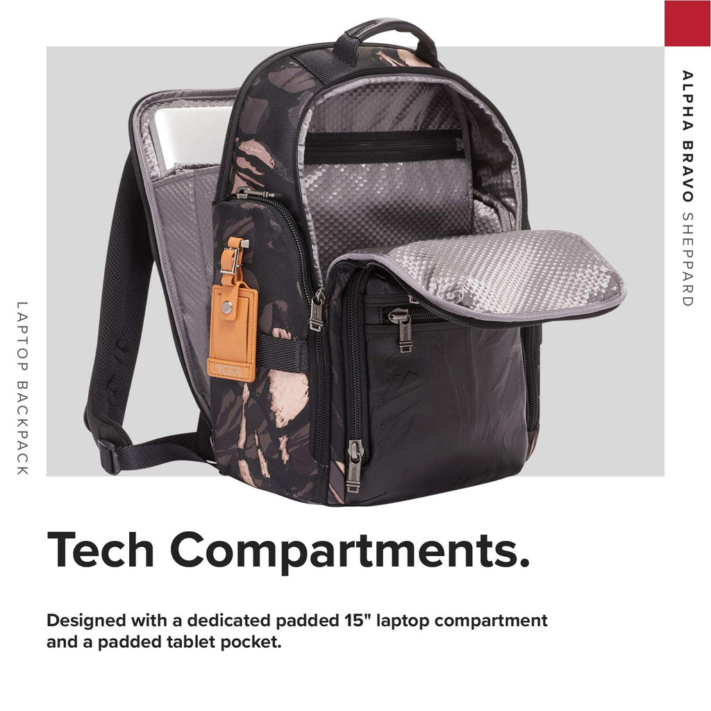 TUMI - Alpha Bravo Sheppard Deluxe Brief Pack Laptop Backpack - 15 Inch Computer Bag for Men and Women - Grey Highlands Print - backpacks4less.com