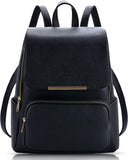 COOFIT Black Faux Leather Backpack for Women Schoolbag Casual Daypack - backpacks4less.com