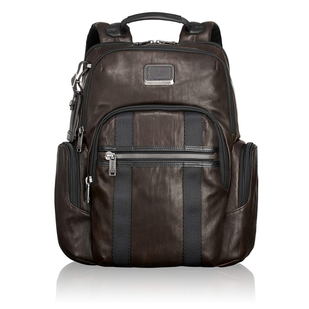 TUMI - Alpha Bravo Nellis Leather Laptop Backpack - 15 Inch Computer Bag for Men and Women - Dark Brown - backpacks4less.com
