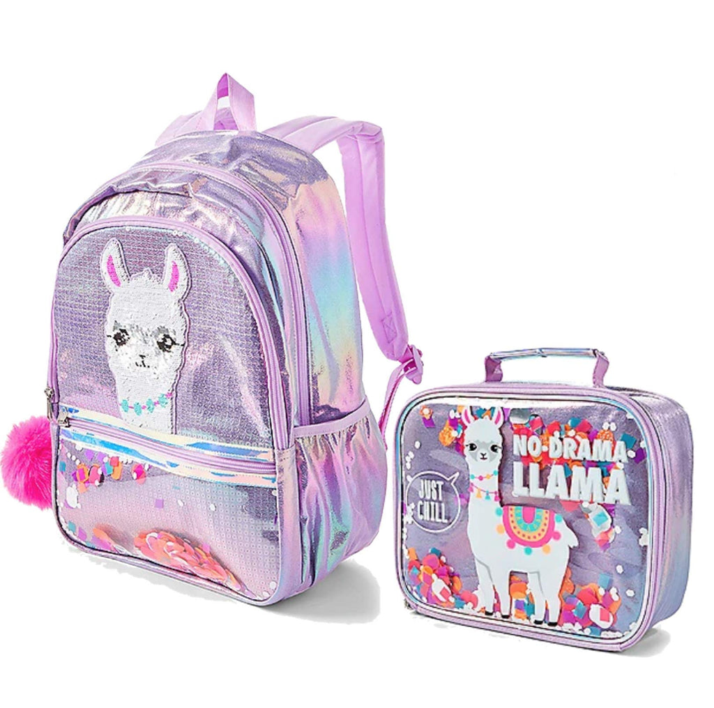 Justice No Drama Llama Sequin Shaky Backpack Lunch Tote Set backpacks4less