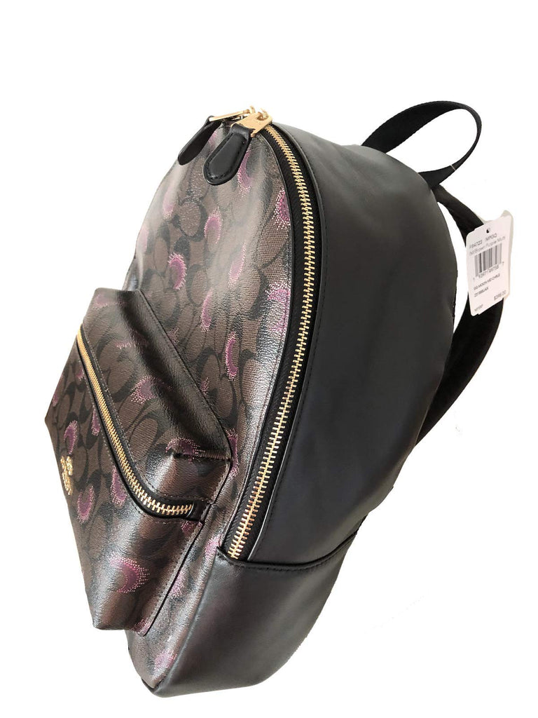 Coach Pebbled Leather Medium Charlie Backpack Tote (Brown Purple Multi) Coach Pebbled Leather Medium Charlie Backpack Tote (Brown Purple Multi)