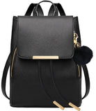 COOFIT Black Faux Leather Backpack for Women Schoolbag Casual Daypack (Black with keychain) - backpacks4less.com