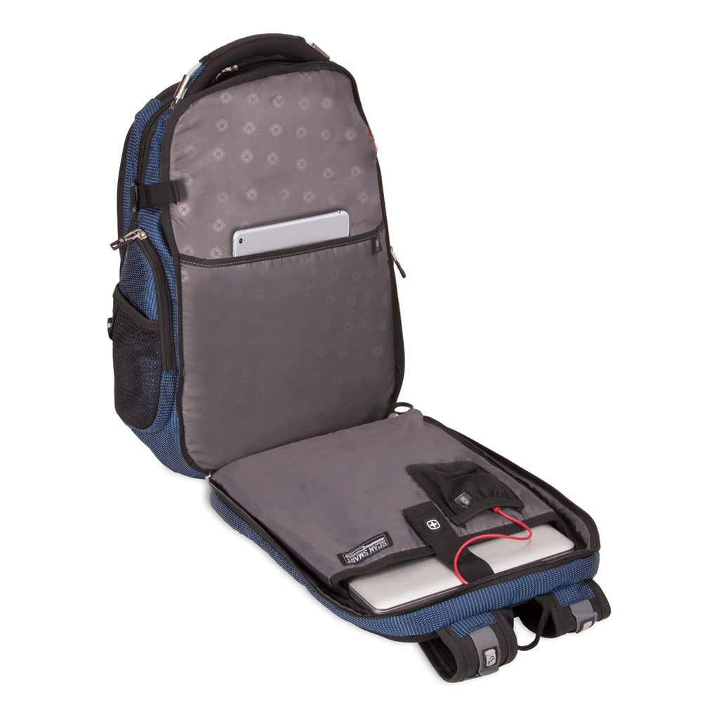 SWISSGEAR 5358 Ultimate Protection USB TSA Friendly Scansmart Laptop Backpack and Cable Lock Bundle-Blue - backpacks4less.com