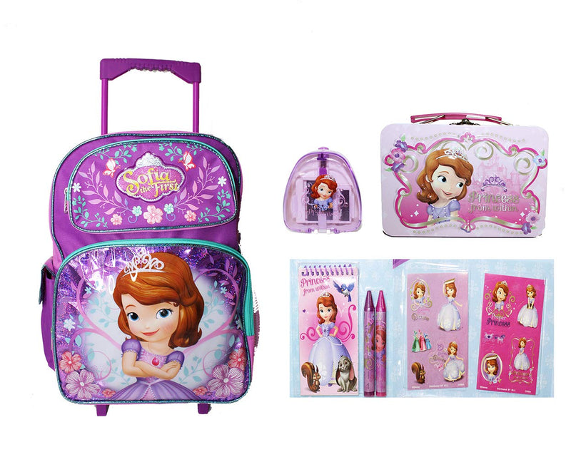 Deluxe Princess Sofia the First Rolling Backpack with 6 pcs set - backpacks4less.com