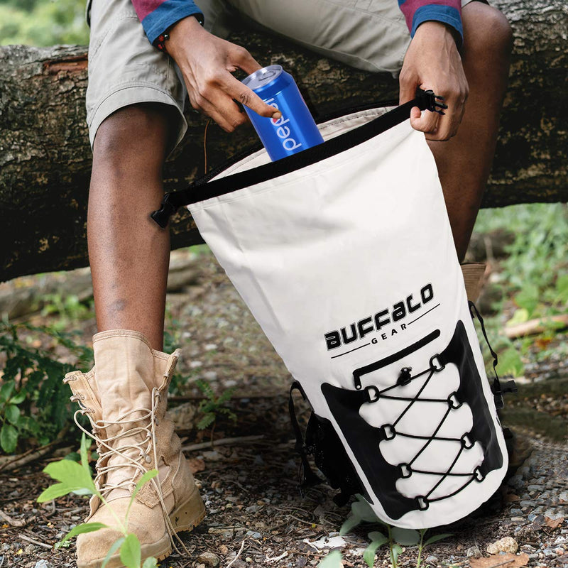 Buffalo Gear Portable Insulated Backpack Cooler Bag - Hands-Free and Collapsible, Waterproof and Soft-Sided Cooler Backpack for Hiking, The Beach, Picnics,Camping, Fishing - White,35 Liters,30 Can - backpacks4less.com