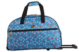 LUCAS Designer Carry On Luggage Collection - Lightweight Pattern 22 Inch Duffel Bag- Weekender Overnight Business Travel Suitcase with 2- Rolling Spinner Wheels (HEART FIELD BLUE, 22in)