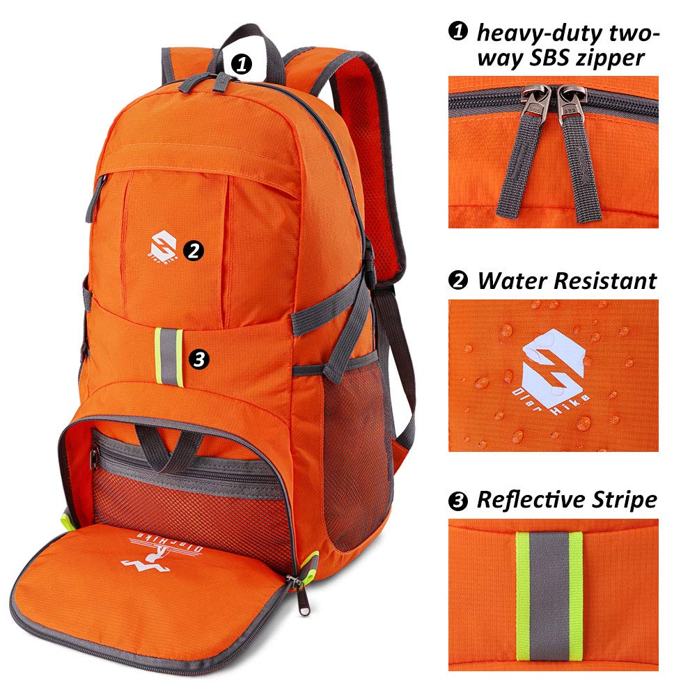 Lightweight Travel Backpack, 35L Water Resistant Packable Traveling/Hiking Backpack Daypack for Men & Women, Multipurpose Use, Orange - backpacks4less.com