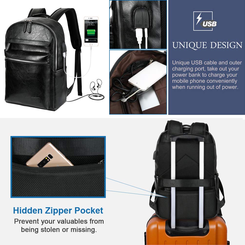 VBG VBIGER Leather Backpack for Mens Travel College Business Waterproo ...