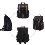 Kattee Men's Canvas Leather Hiking Travel Backpack, Black - backpacks4less.com