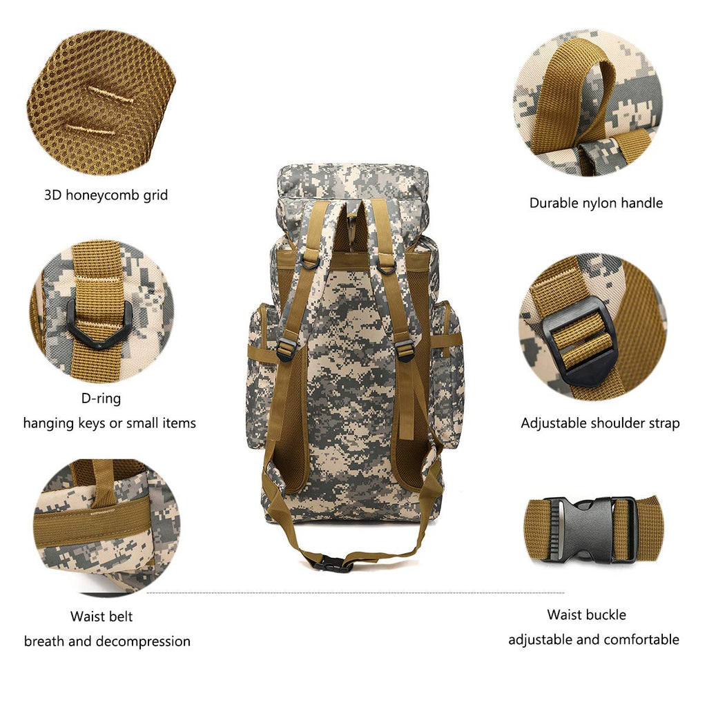 WintMing 70L Large Camping Hiking Backpack Tactical Military Molle Rucksack for Trekking Traveling Oxford Waterproof Mountaineering Pack Large Daypack for Men (Khaki) - backpacks4less.com
