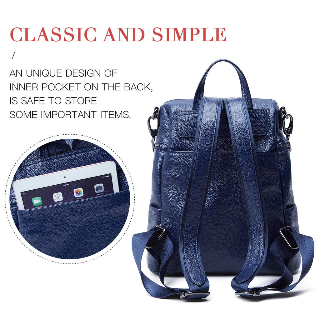 Blue leather backpack purse best sale