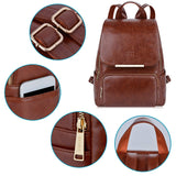COOFIT PU Leather Backpack School Backpack Casual Daypack with Pouch for Women Brown - backpacks4less.com