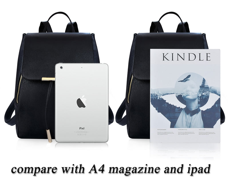 COOFIT Black Faux Leather Backpack for Women Schoolbag Casual Daypack - backpacks4less.com