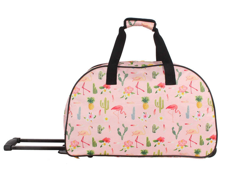 LUCAS Designer Carry On Luggage Collection - Lightweight Pattern 22 Inch Duffel Bag- Weekender Overnight Business Travel Suitcase with 2- Rolling Spinner Wheels (22in, Flamingo)