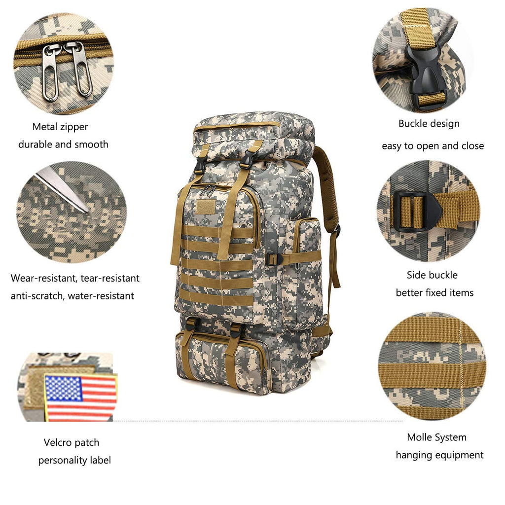 WintMing 70L Large Camping Hiking Backpack Tactical Military Molle Rucksack for Trekking Traveling Oxford Waterproof Mountaineering Pack Large Daypack for Men (Camouflag-B) - backpacks4less.com