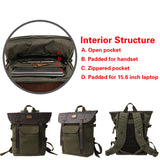 Leather Backpack for Men TOPWOLFS Canvas Backpack Vintage Rucksack fit 15.6" Laptop School Travel Bag - backpacks4less.com