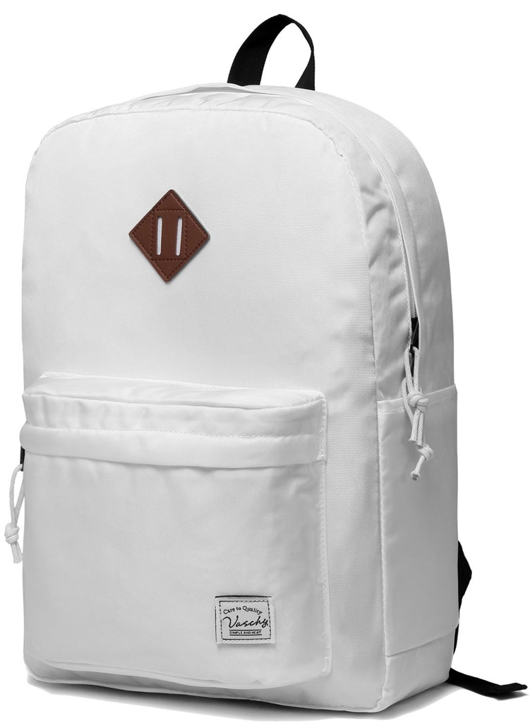 herschel backpack water resistant Lightweight Backpack for School, VASCHY Classic Basic Water Resistant Casual Daypack for Travel with Bottle Side Pockets (White)