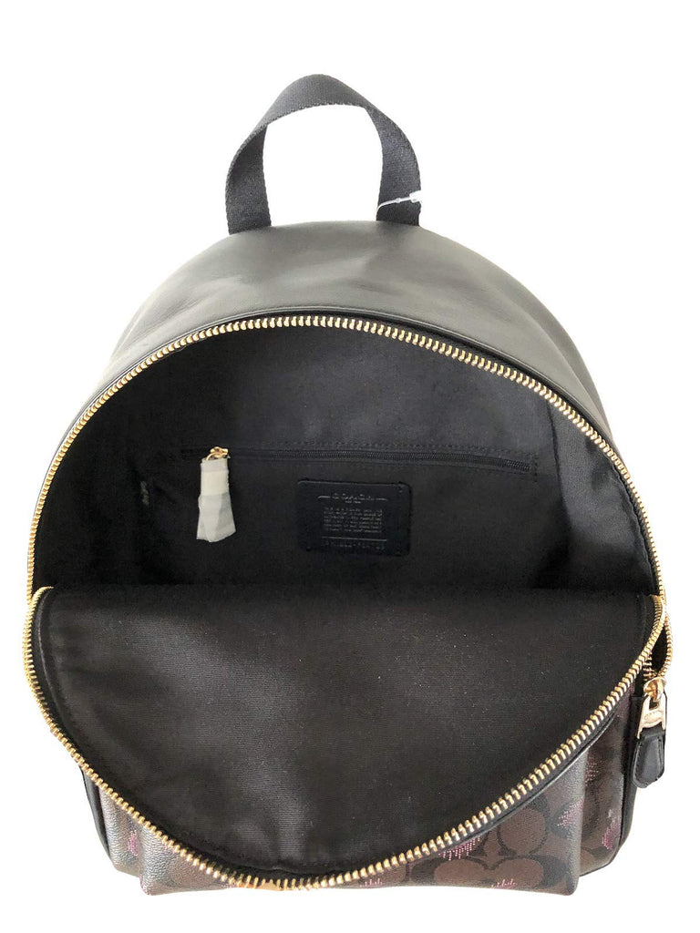 coach charlie brown backpack Coach Pebbled Leather Medium Charlie Backpack Tote (Brown Purple Multi)