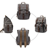 Kattee Men's Leather Canvas Backpack Large School Bag Travel Rucksack Gray - backpacks4less.com