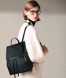 COOFIT Black Faux Leather Backpack for Women Schoolbag Casual Daypack - backpacks4less.com