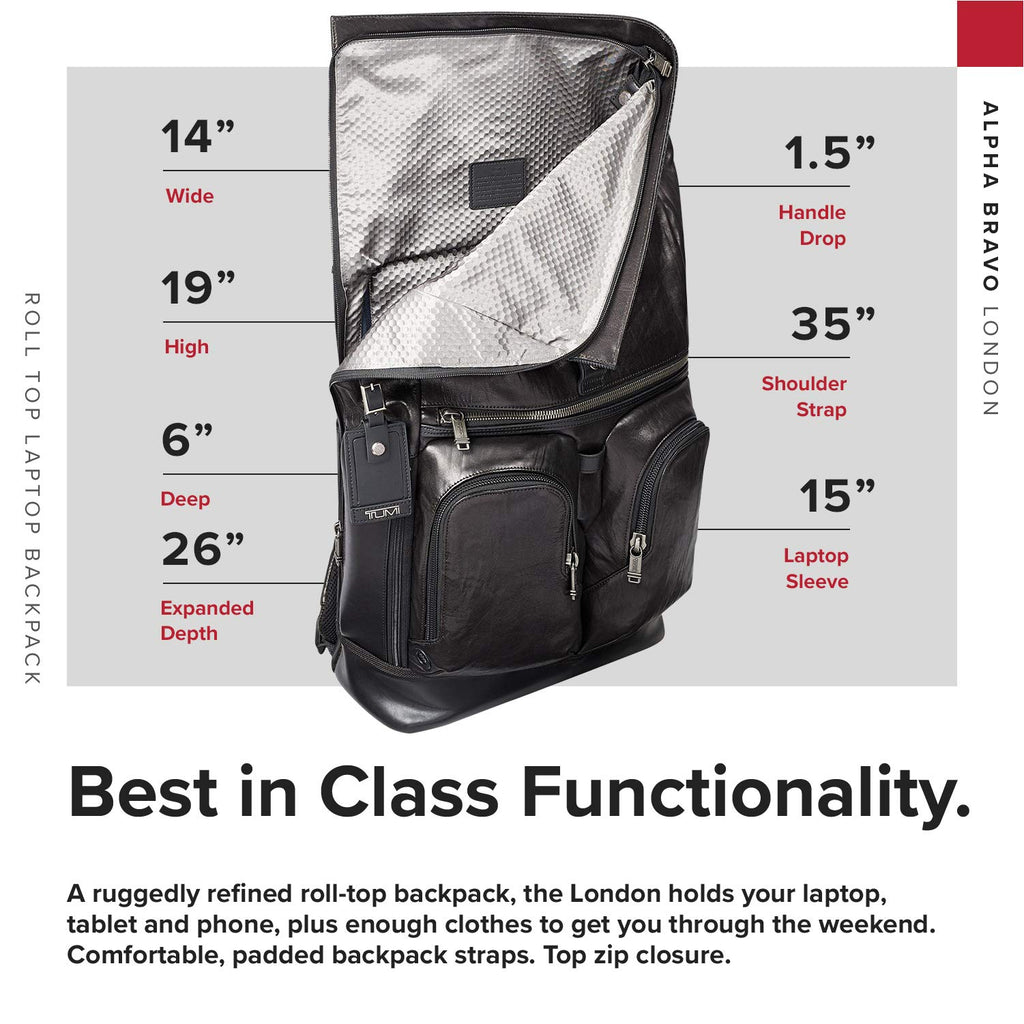 TUMI Alpha Bravo London Roll Top Leather Laptop Backpack 15