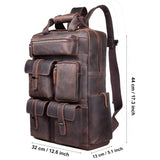 S-ZONE Vintage Crazy Horse Genuine Leather Backpack Multi Pockets Travel Bag - backpacks4less.com
