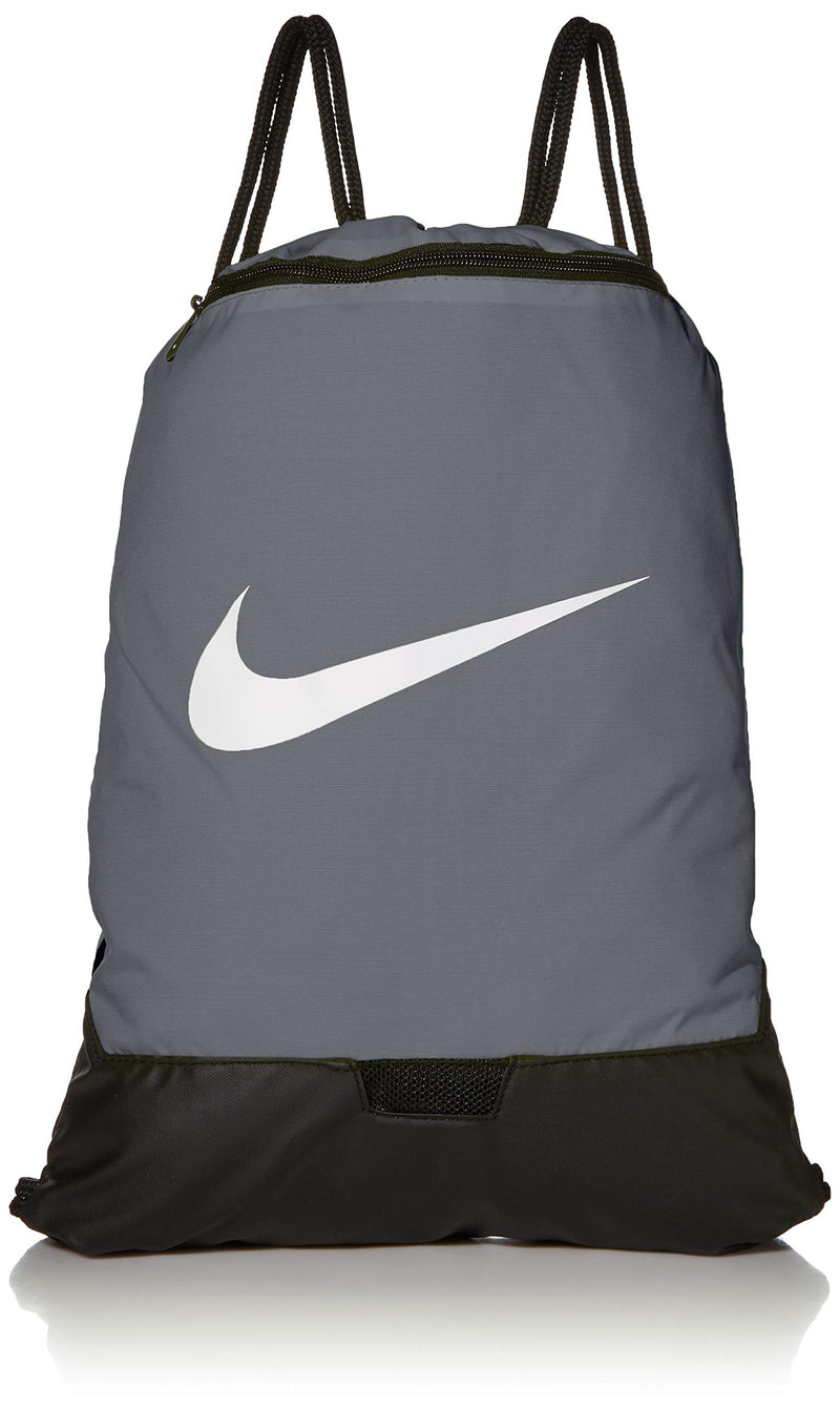 Nike Brasilia Training Gymsack, Drawstring Backpack with Zipper Pocket and Reinforced Bottom, Flint Grey/Flint Grey/White - backpacks4less.com