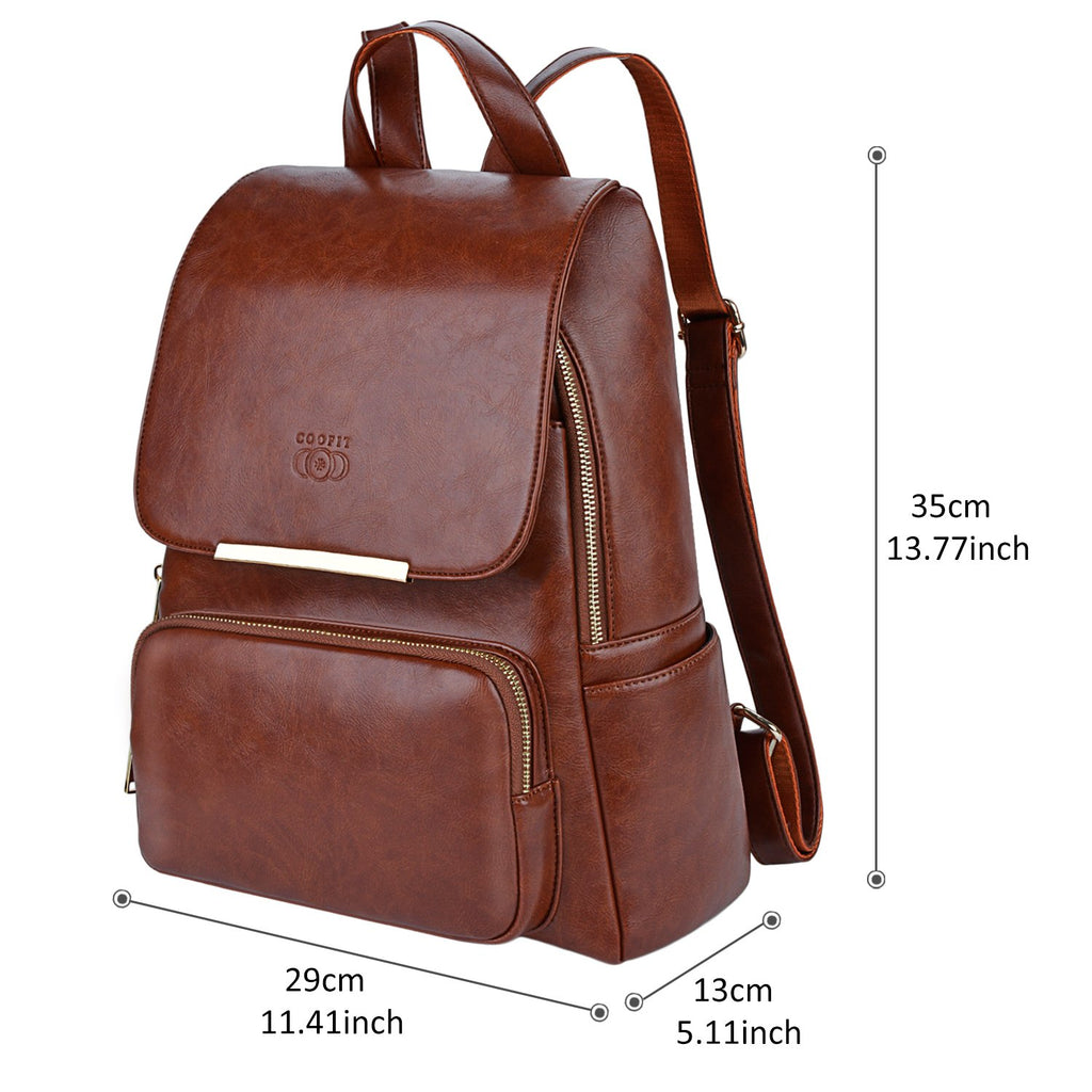 damero genuine leather school backpack womens casual daypack coffee COOFIT PU Leather Backpack School Backpack Casual Daypack with Pouch for Women Brown
