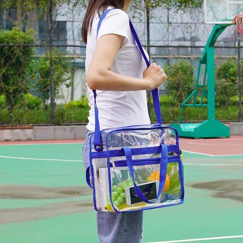 Clear Bag Stadium Approved,Multi-Pockets Clear Tote Bag with Adjustable Shoulder Strap,Perfect for Work, School, Sports Games and Concerts-12 X12 X6(Blue) - backpacks4less.com