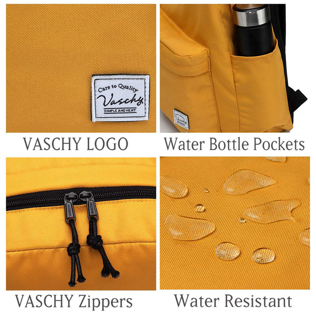 Lightweight Backpack for School, VASCHY Classic Basic Water Resistant Casual Day-pack for Travel with Bottle Side Pockets (Gold) - backpacks4less.com