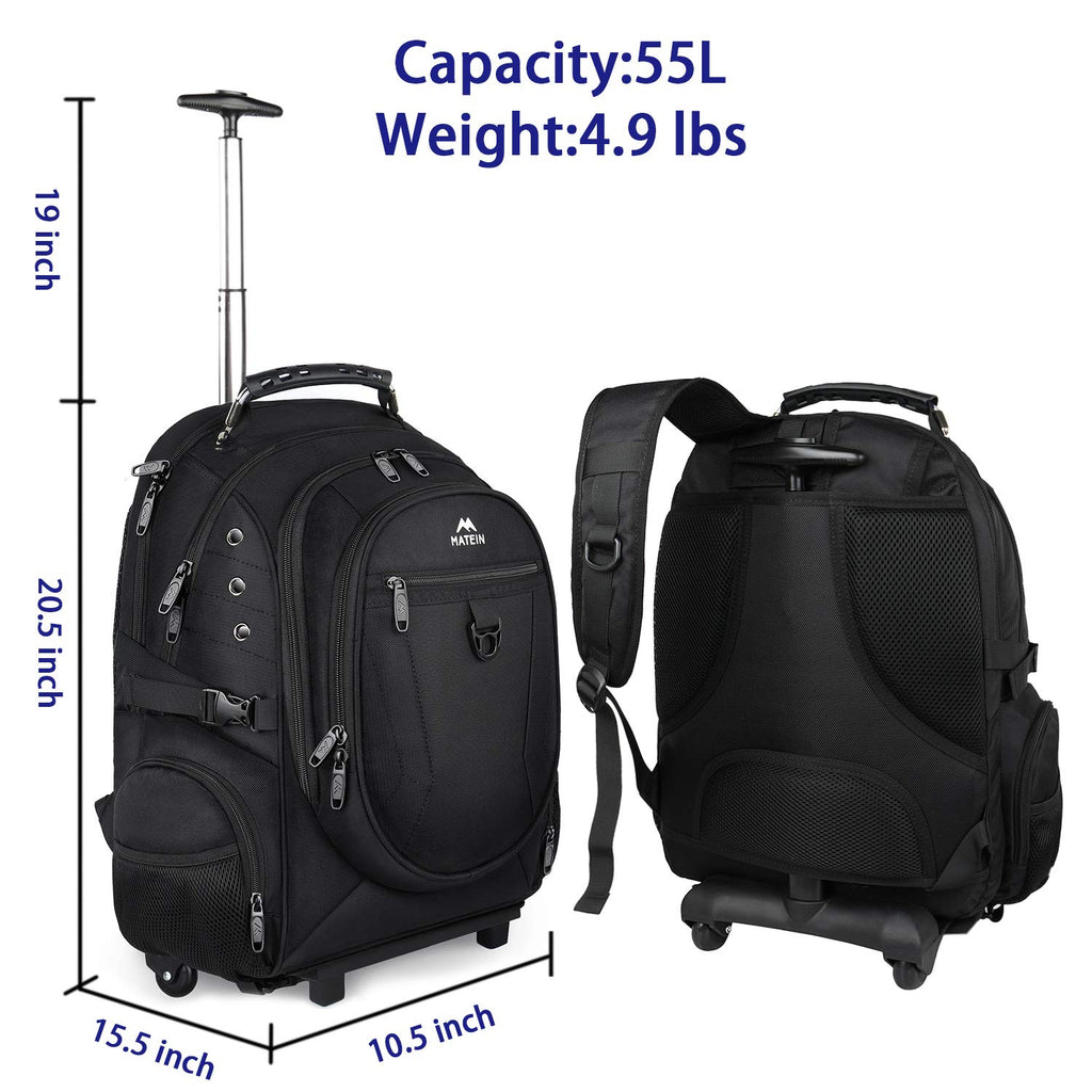 Matein Rolling Backpack, Travel Backpack with Removable Wheels for Men and Women, Roller Backpack fit 17 inch Laptop for Business, School, College, Black Matein Rolling Backpack, Travel Backpack with Removable Wheels for Men and Women, Roller Backpack fit 17 inch Laptop for Business, School, College, Black