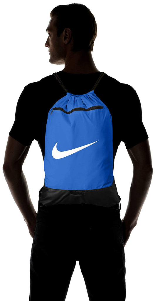 Nike Brasilia Training Gymsack, Drawstring Backpack with Zipper Pocket and Reinforced Bottom, Game Royal/Game Royal/White - backpacks4less.com