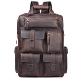 S-ZONE Vintage Crazy Horse Genuine Leather Backpack Multi Pockets Travel Bag - backpacks4less.com