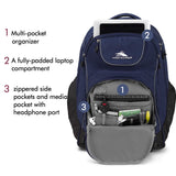 High Sierra Powerglide Lightweight Wheeled Laptop Backpack, fits most 17-inch laptop models, Ideal for High School and College Students True Navy/Black - backpacks4less.com