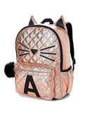 Justice School Backpack Rose Gold Quilted Cat Initial (Letter H)