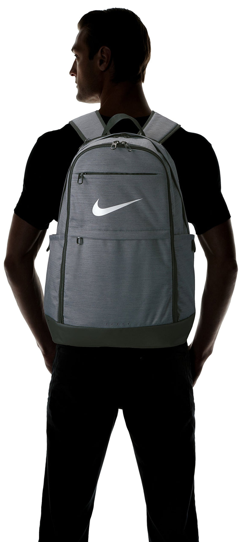 Nike Brasilia Training Backpack, Extra Large Backpack Built for Secure Storage with a Durable Design, Flint Grey/Black/White - backpacks4less.com