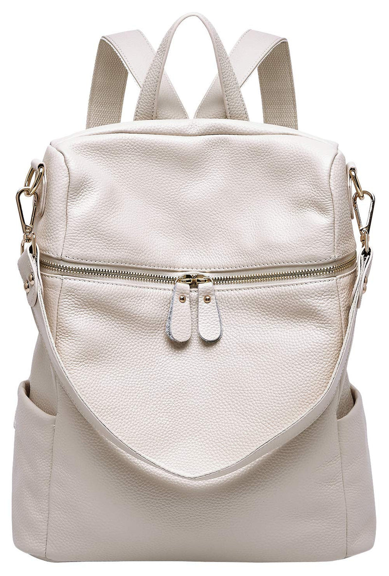 BOYATU Convertible Genuine Leather Backpack Purse for Women Fashion Travel Bag Off White - backpacks4less.com